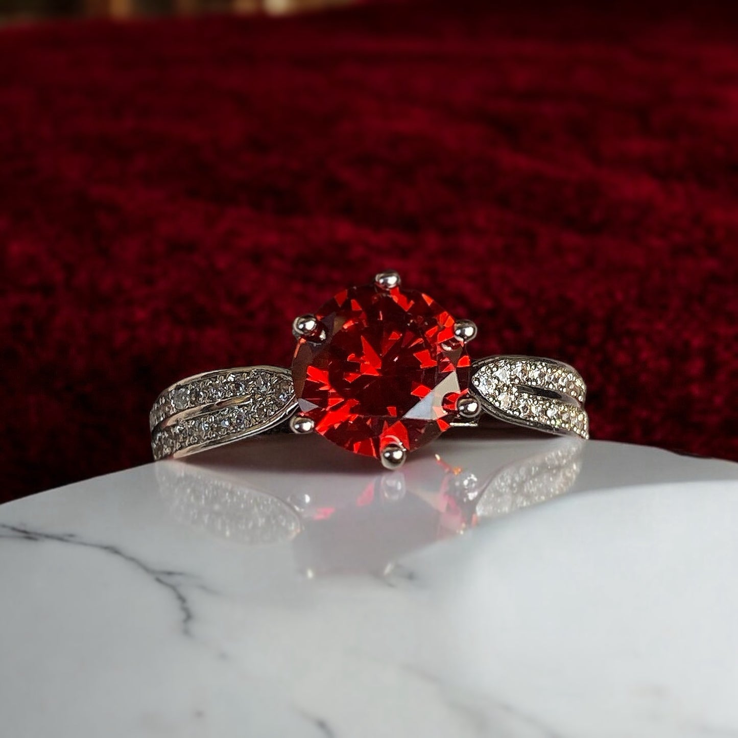 Red Diamond Cut Ring