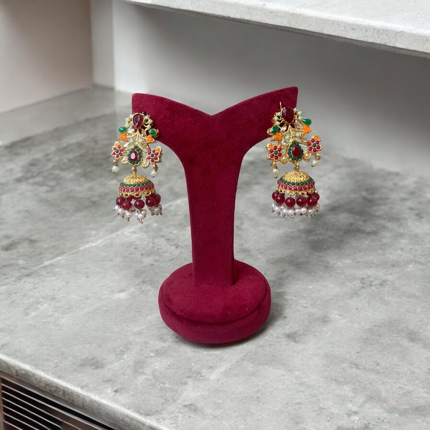 Green Nou Ratan Jhumkas