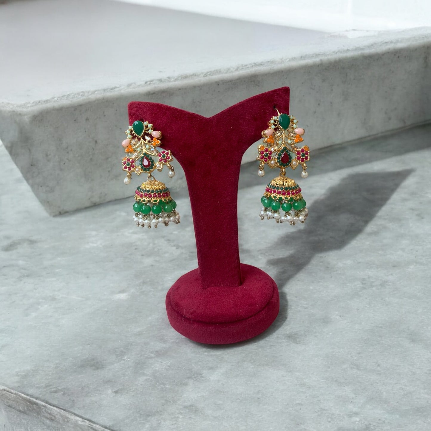 Red Nou Ratan Jhumkas