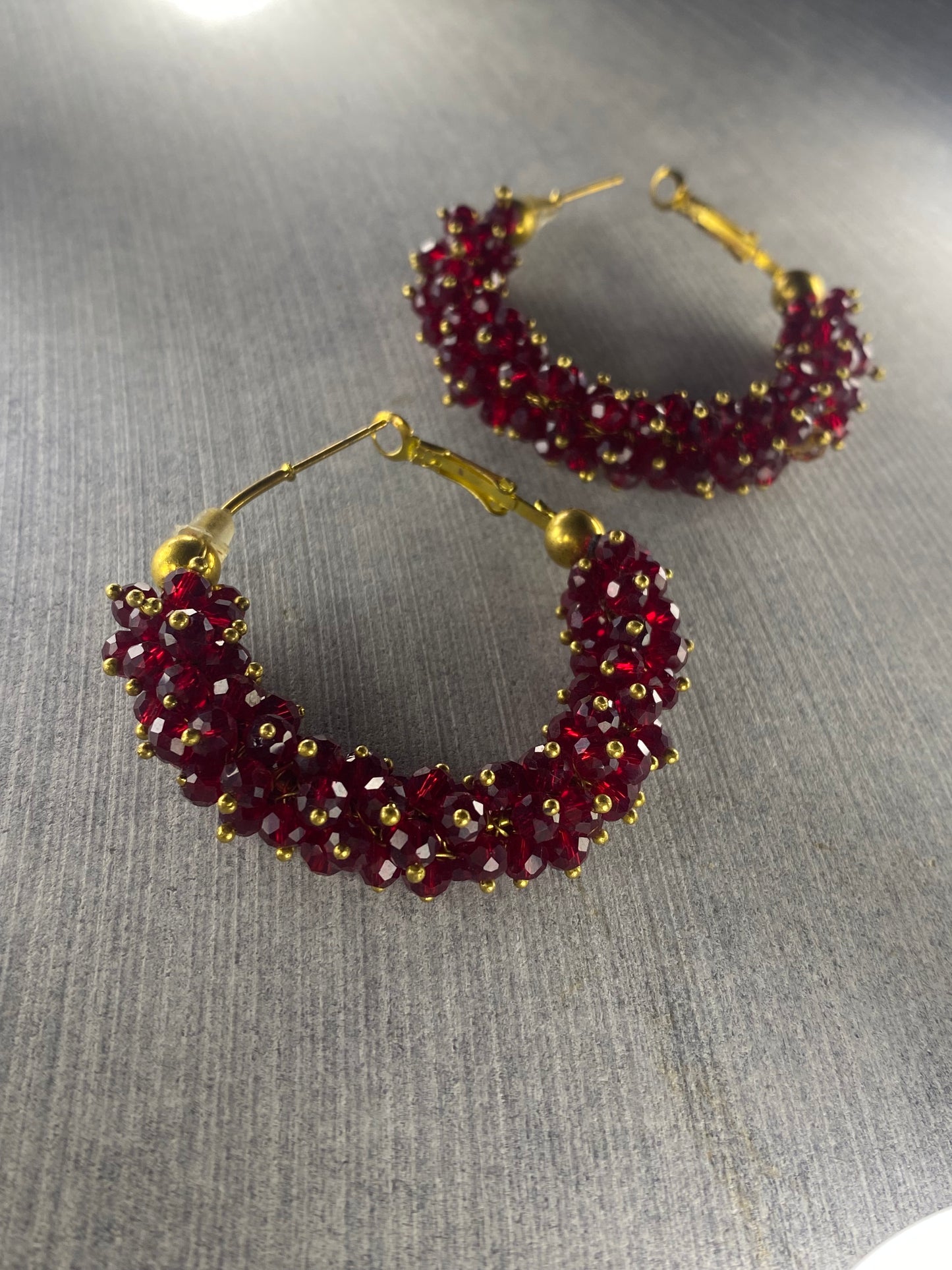 Red Beaded Hoops - Layla