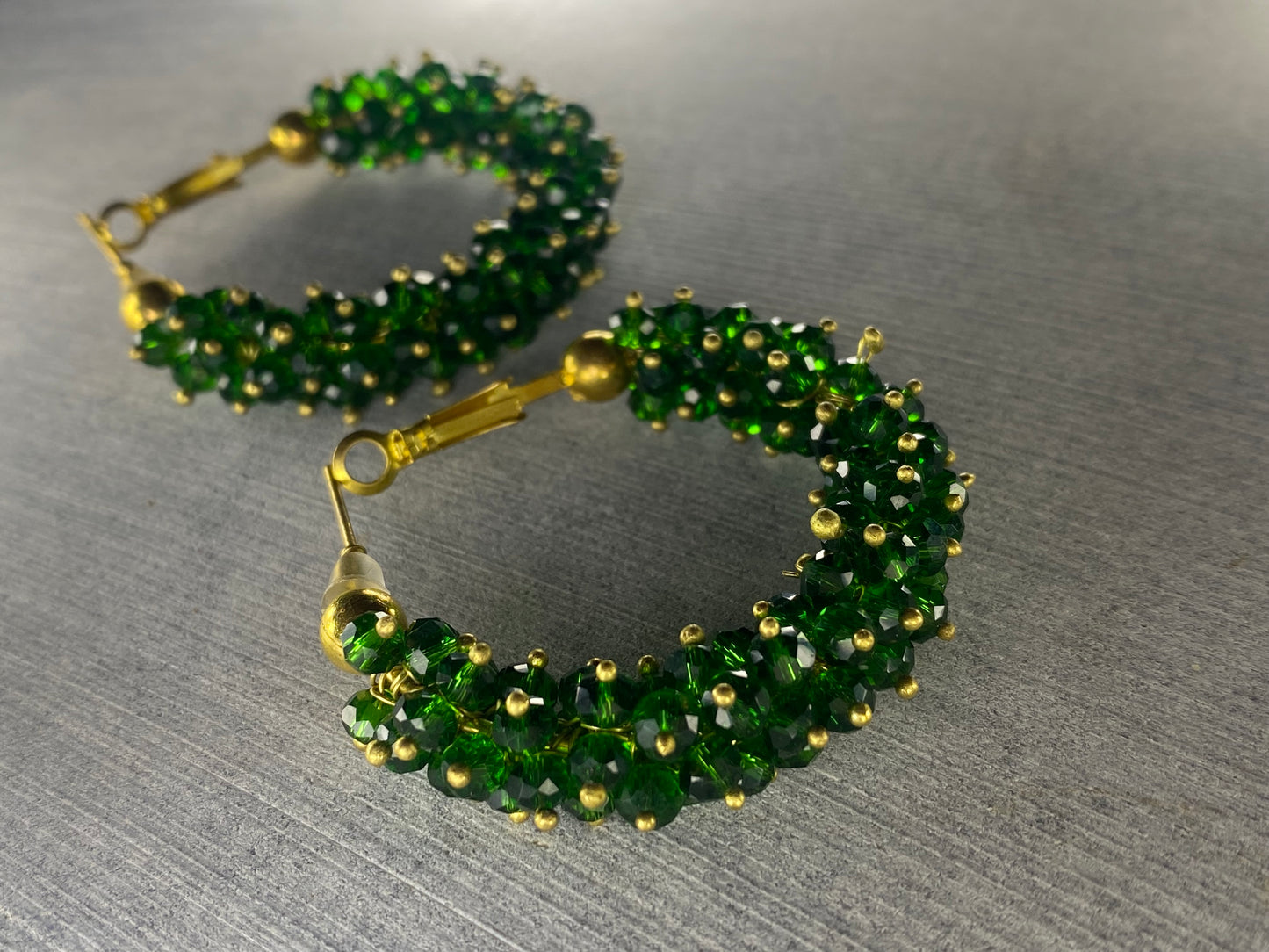 Green Beaded Hoops - Layla