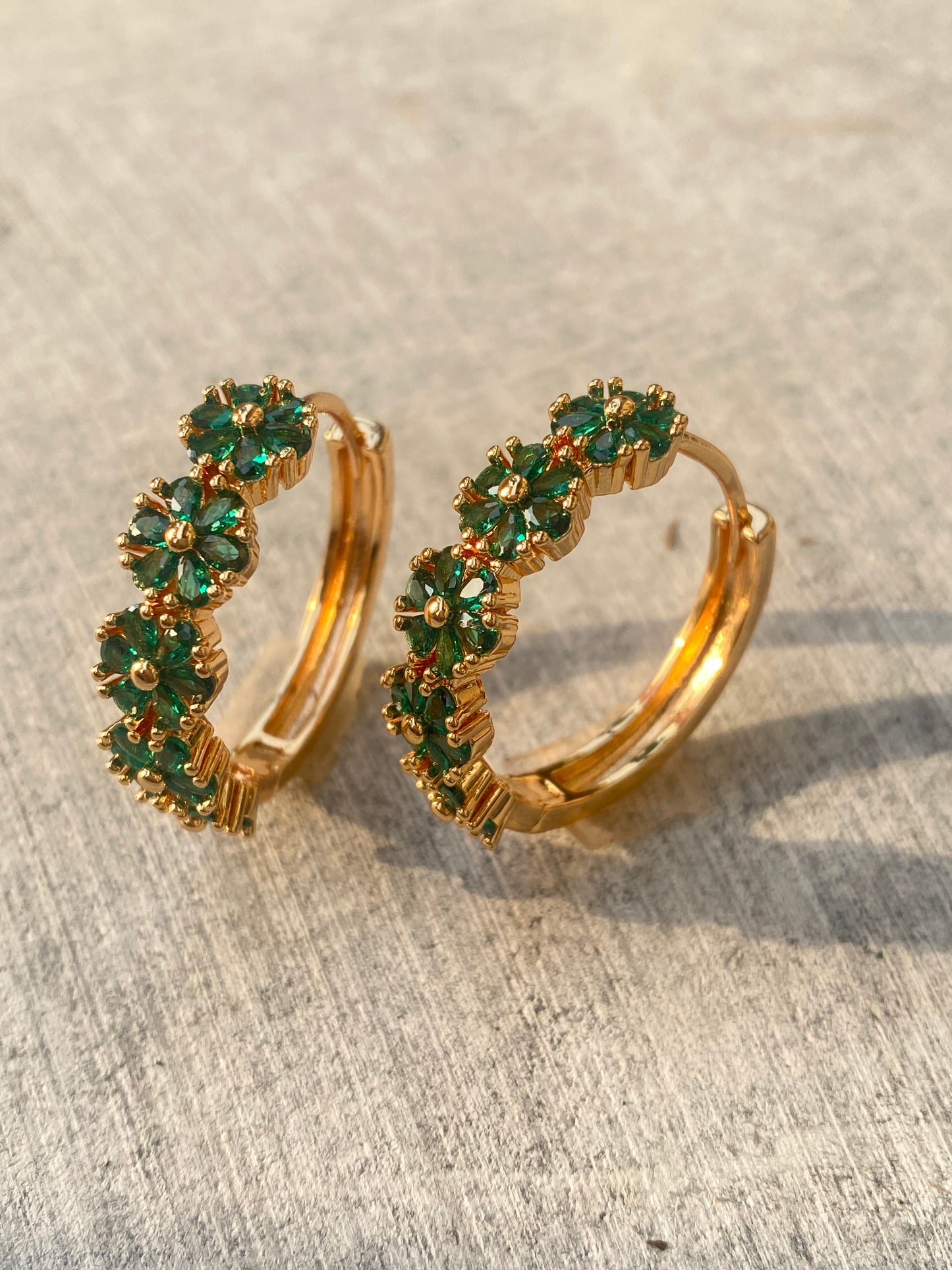 Green Flower Hoops - Layla