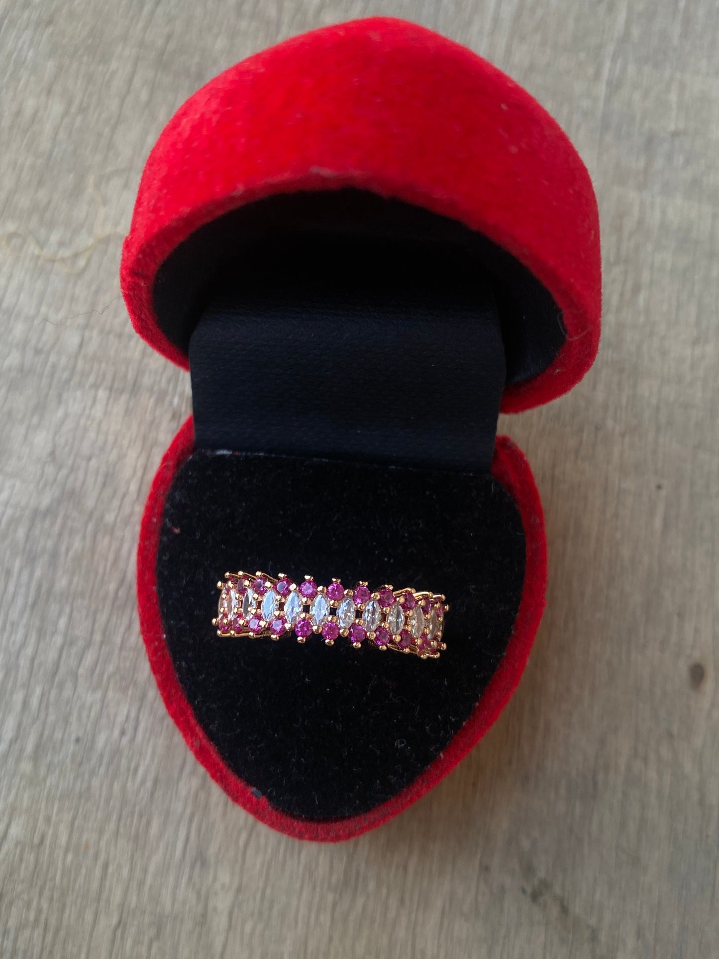 Pink and White Zircon Ring Band