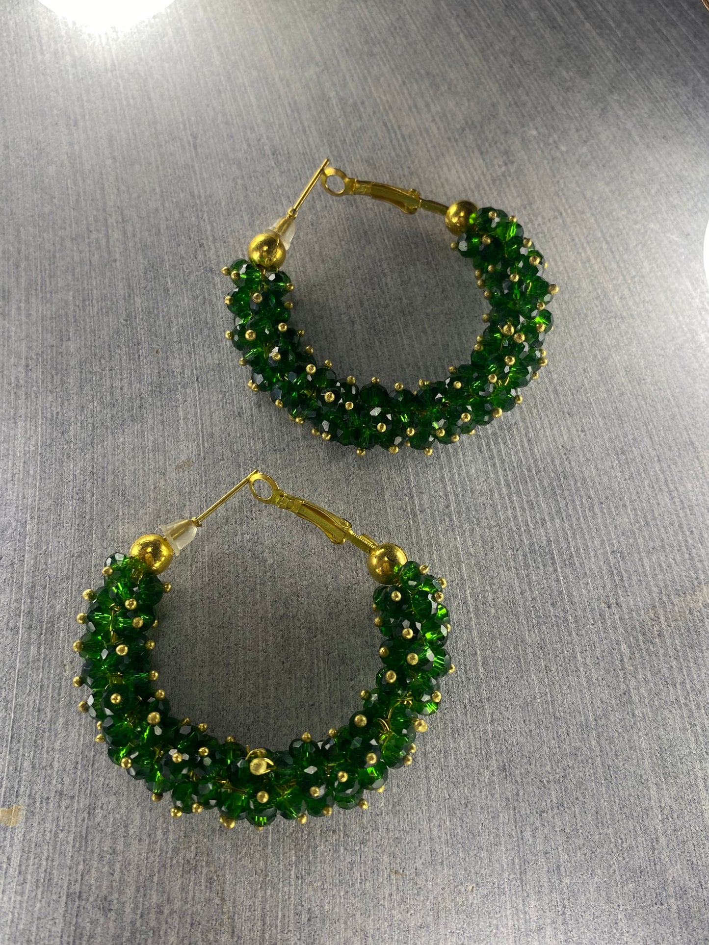 Green Beaded Hoops - Layla