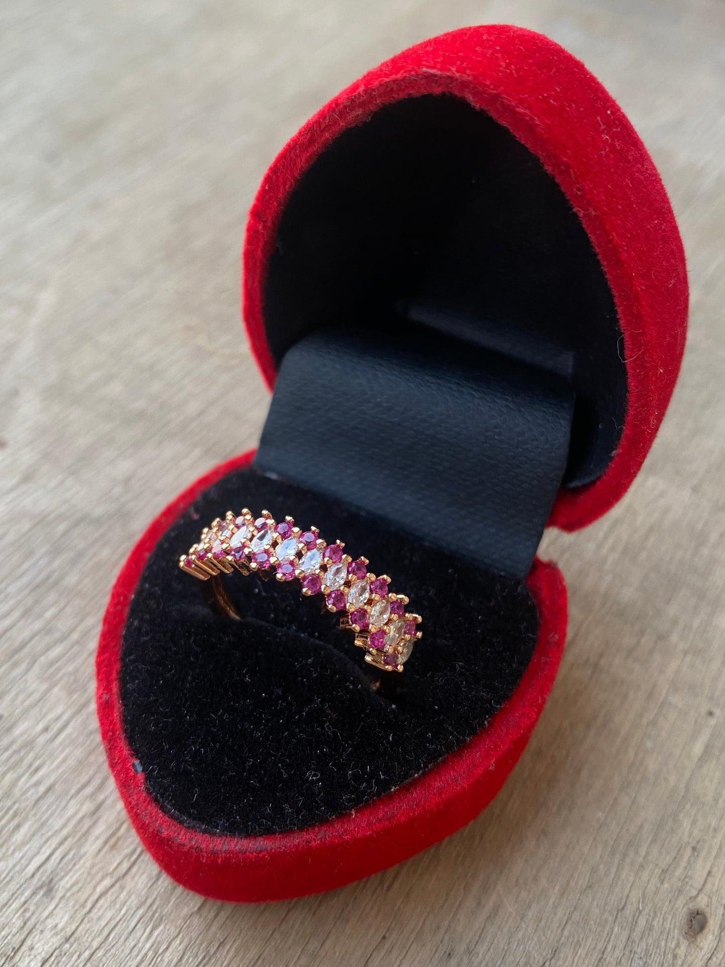 Pink and White Zircon Ring Band