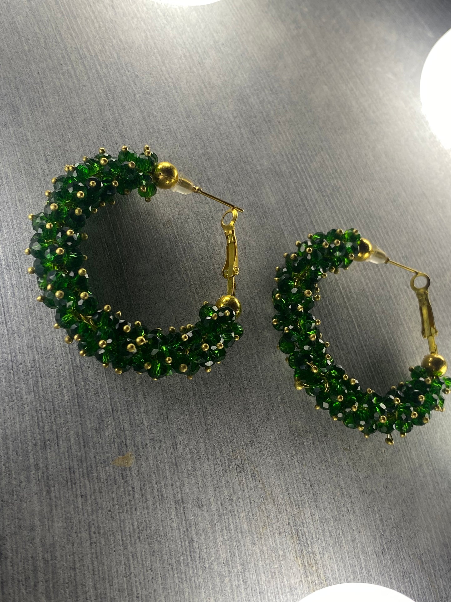 Green Beaded Hoops - Layla