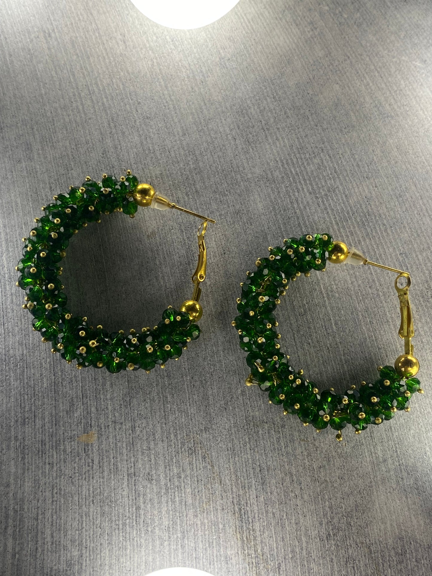 Green Beaded Hoops - Layla