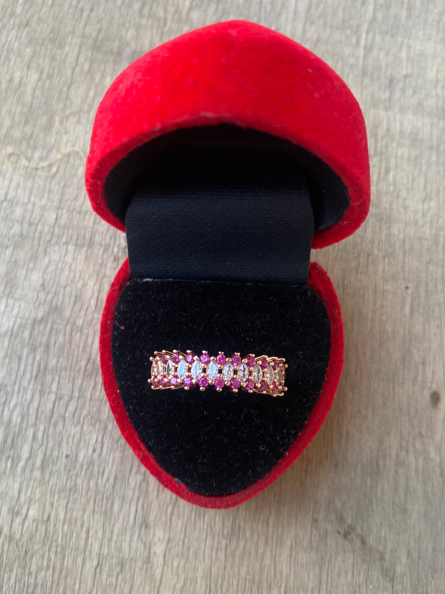 Pink and White Zircon Ring Band