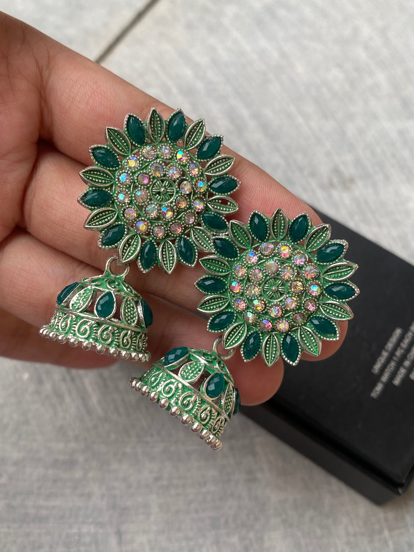 Green Sunflower Jhumkas - Layla