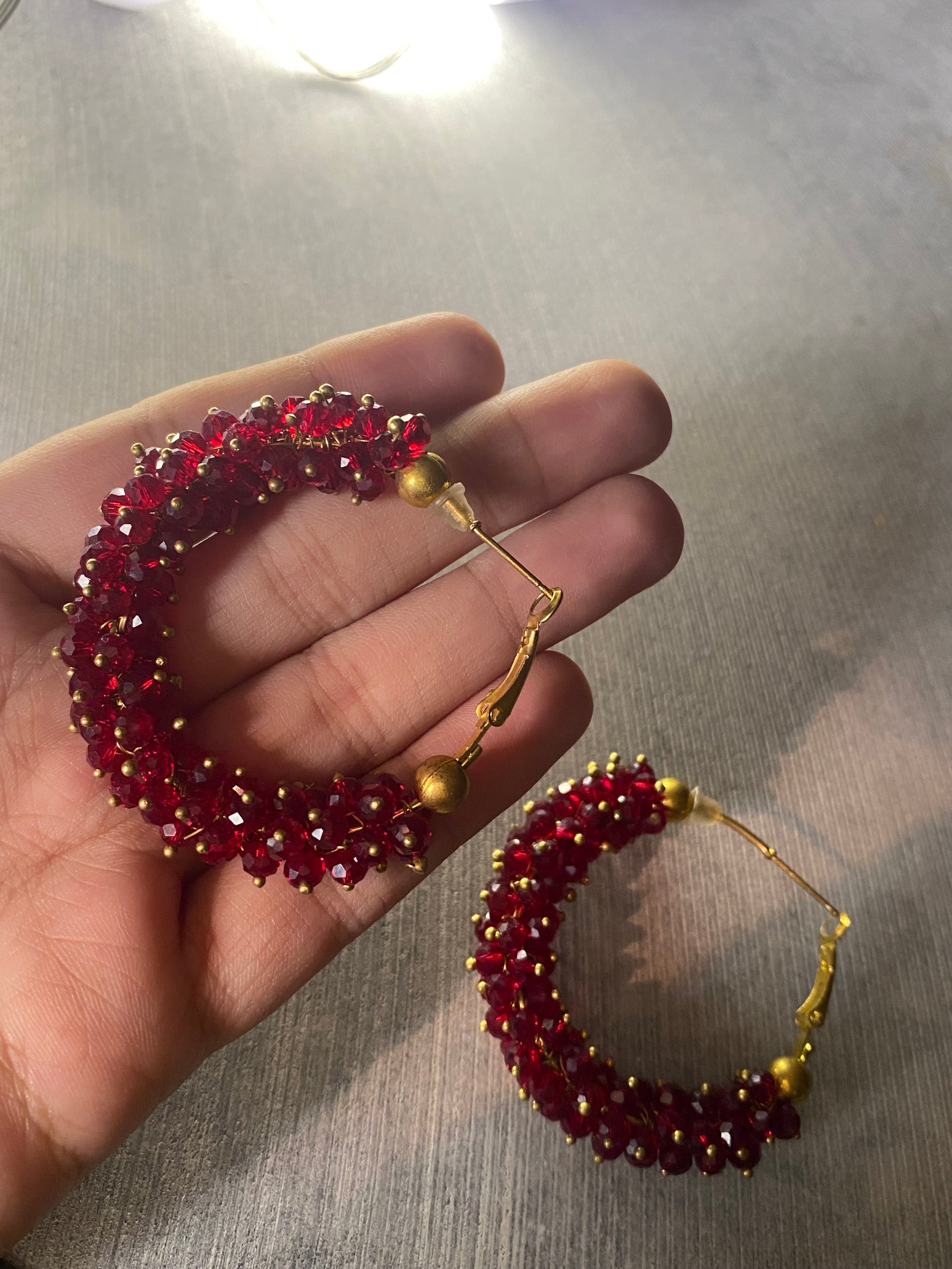 Red Beaded Hoops - Layla