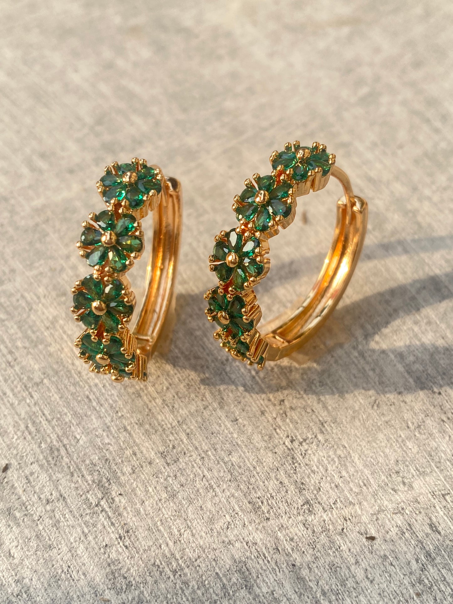 Green Flower Hoops - Layla