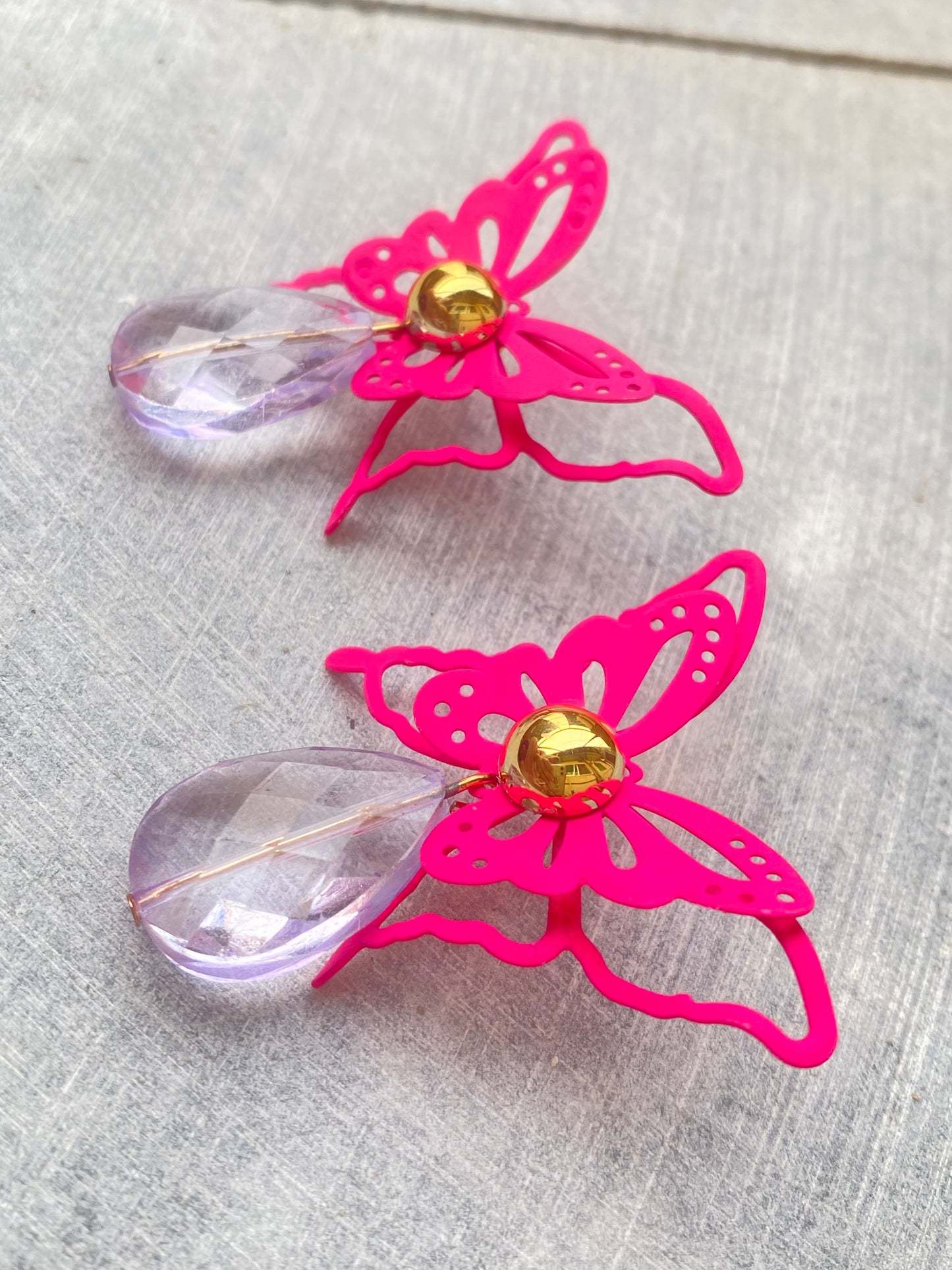 Pink Butterfly with lilac Droplet Earrings - Layla