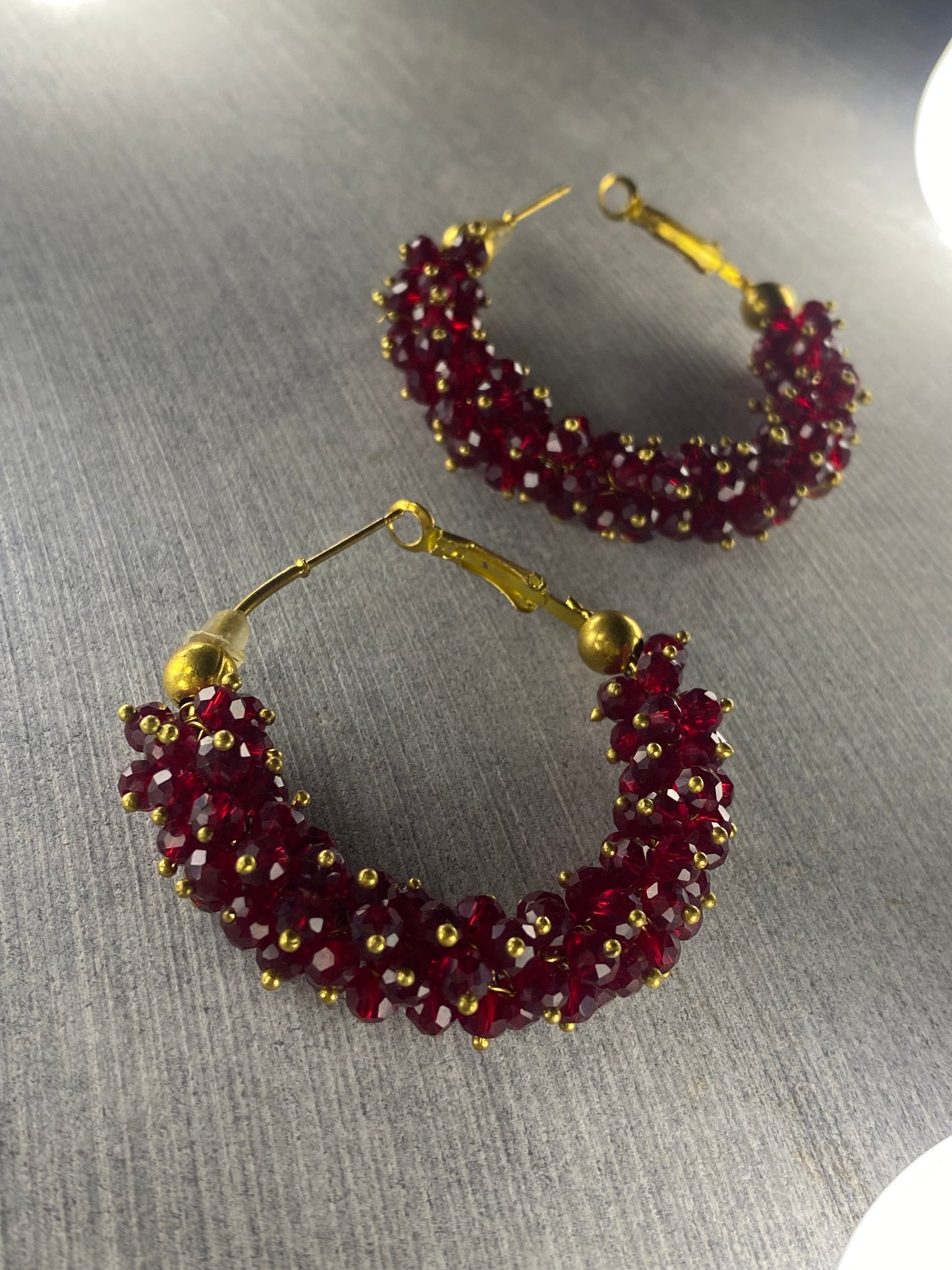 Red Beaded Hoops - Layla