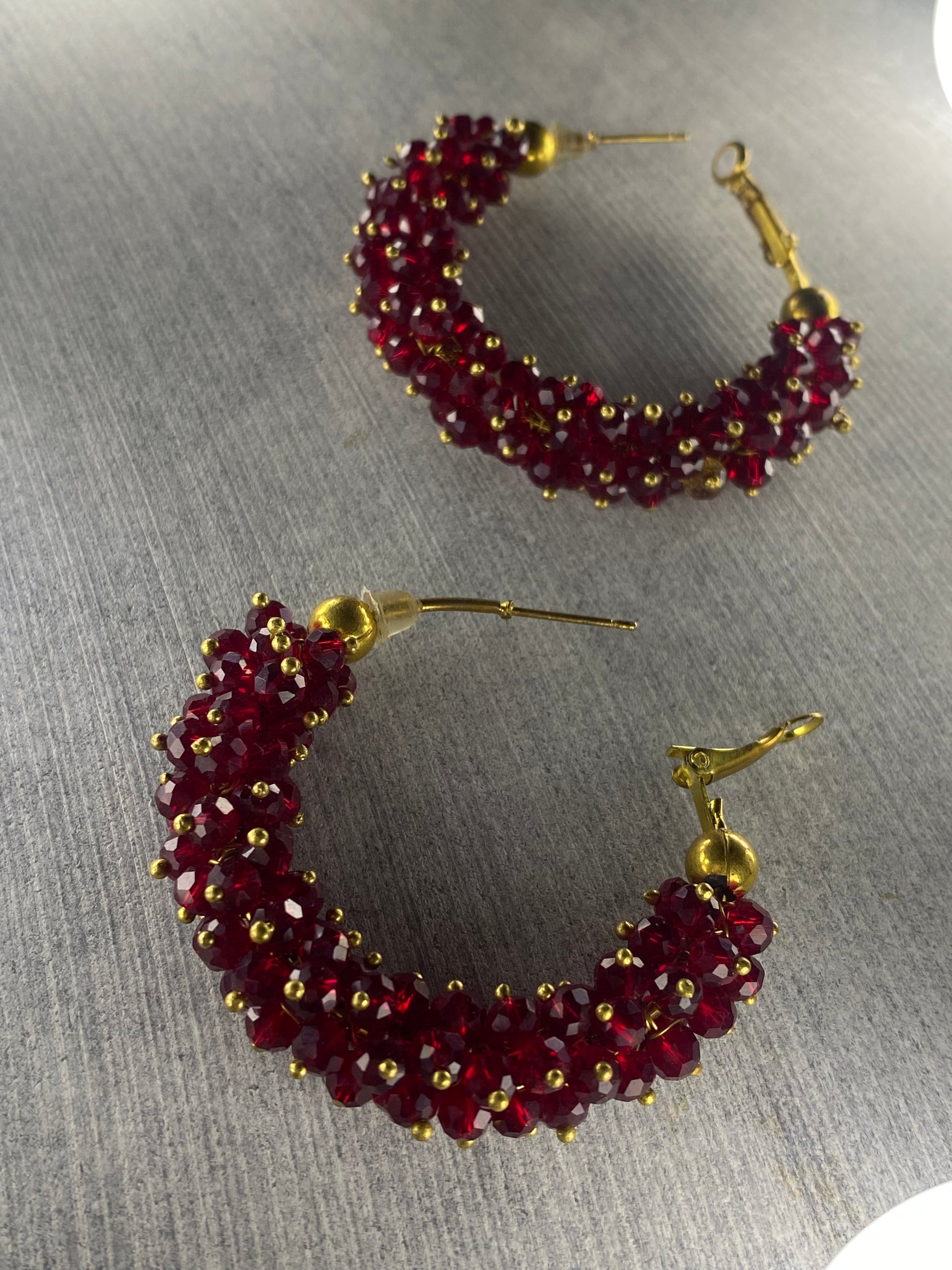 Red Beaded Hoops - Layla