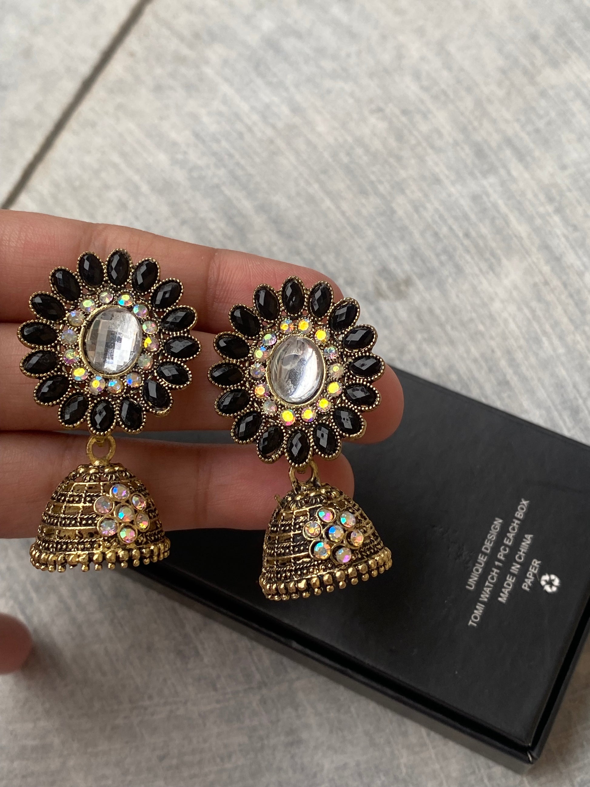 Black Sunflower Jhumka - Layla