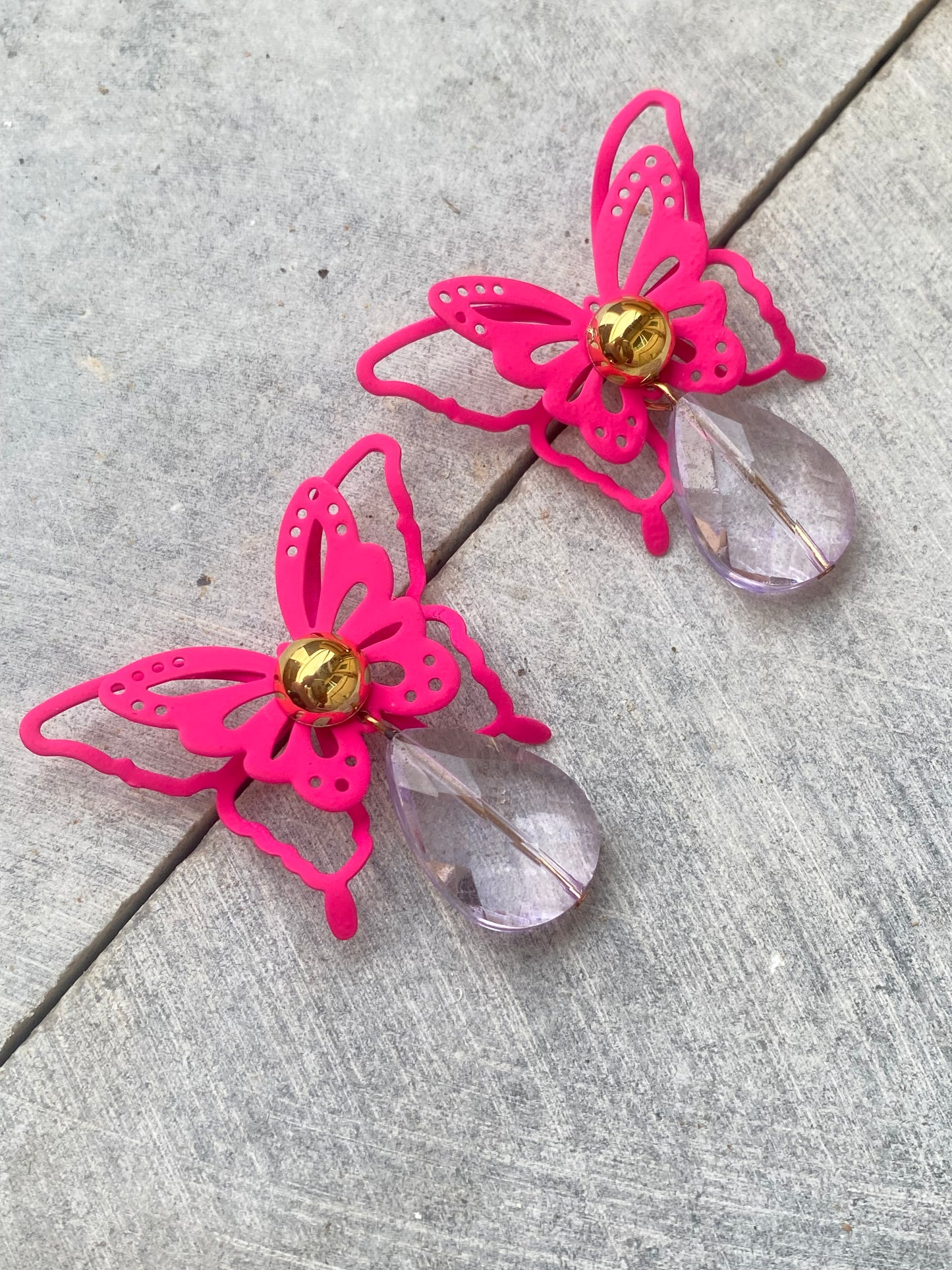 Pink Butterfly with lilac Droplet Earrings - Layla