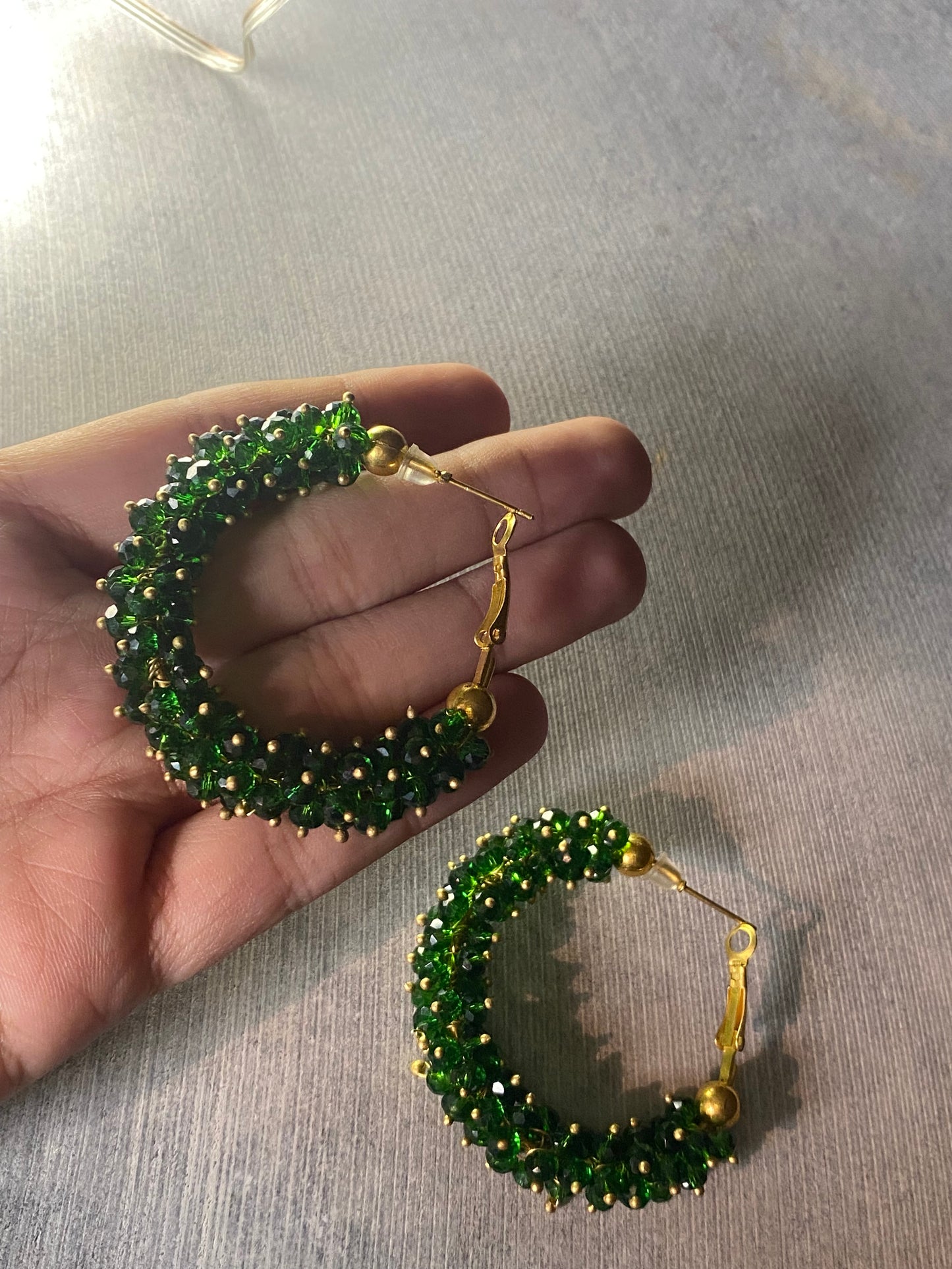 Green Beaded Hoops - Layla