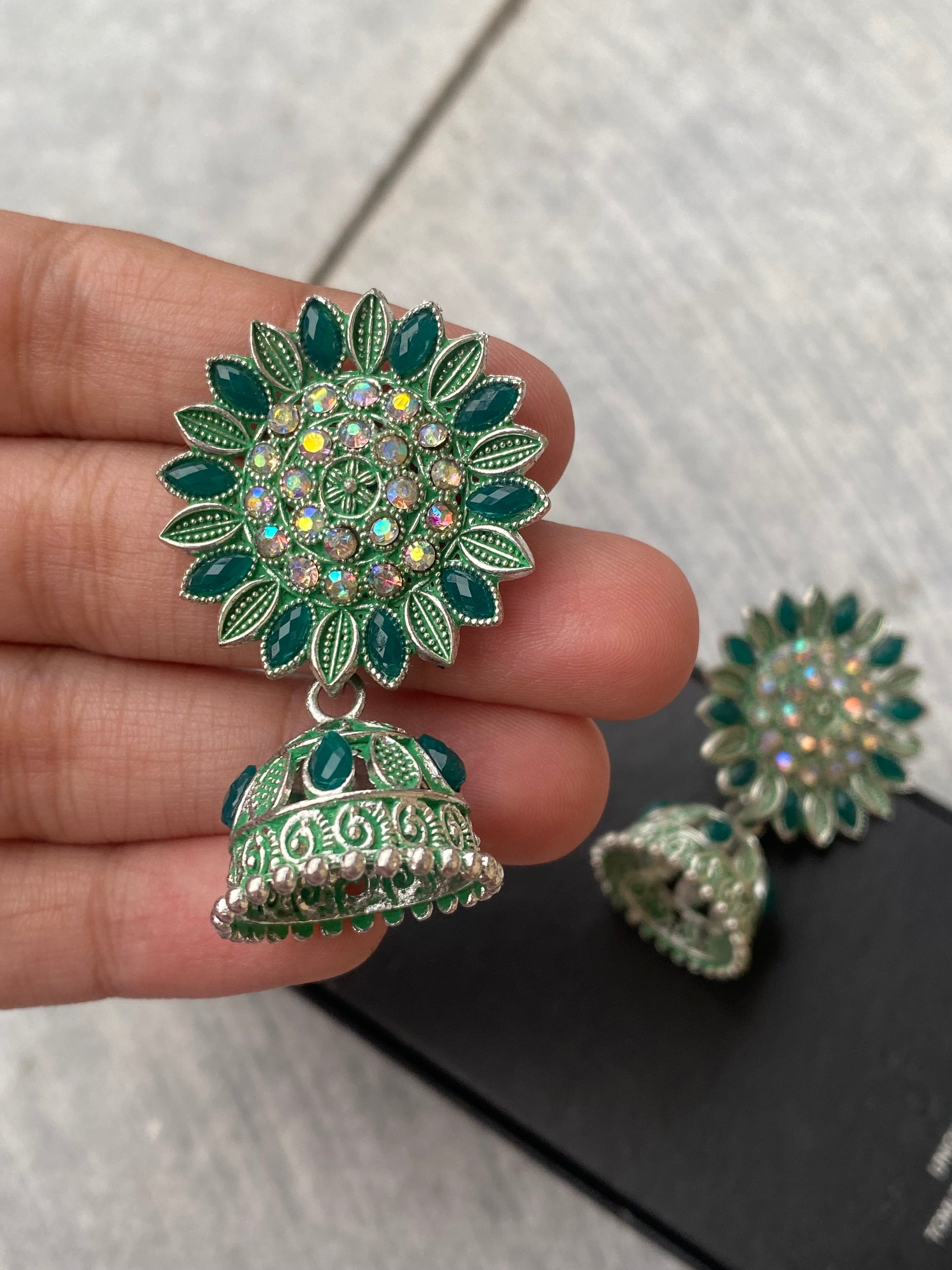 Green Sunflower Jhumkas - Layla