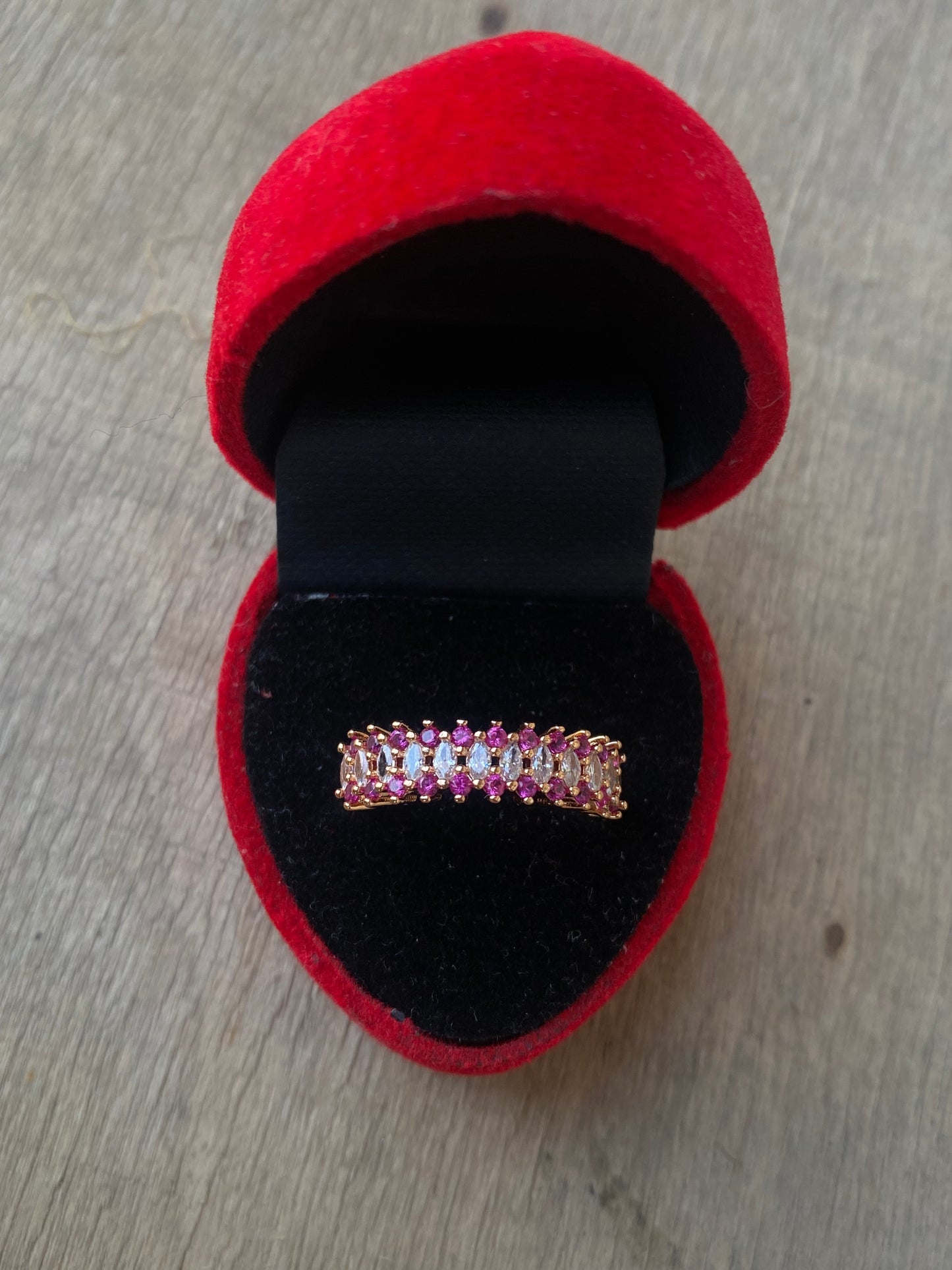 Pink and White Zircon Ring Band