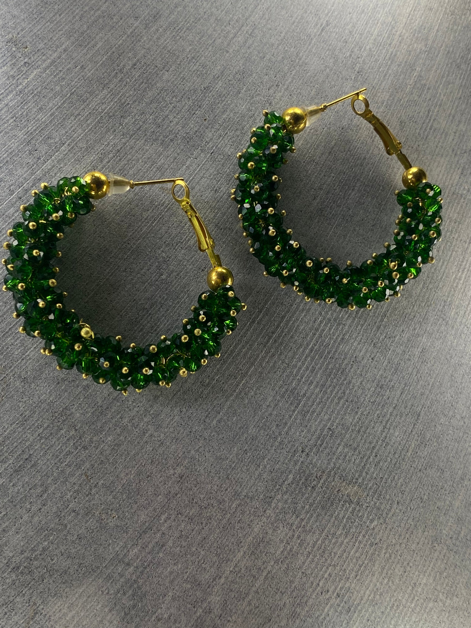 Green Beaded Hoops - Layla