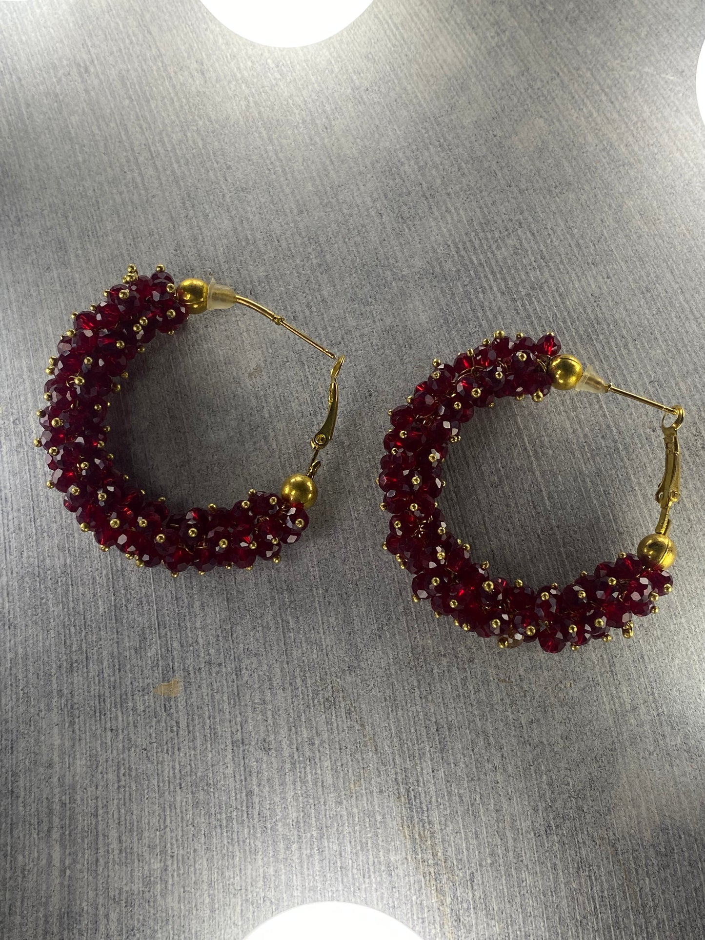 Red Beaded Hoops - Layla