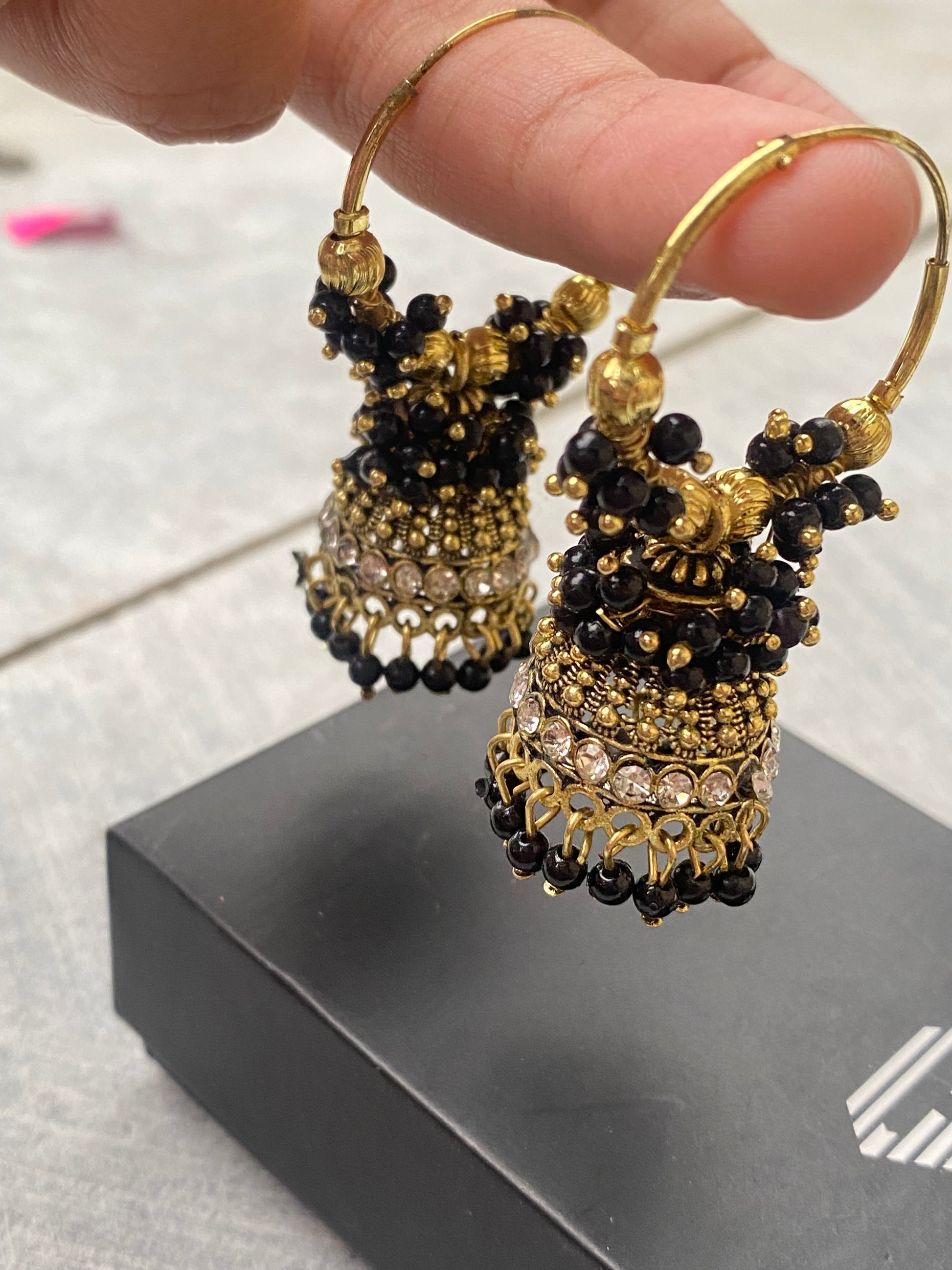 Black Bali Style Jhumka - Layla